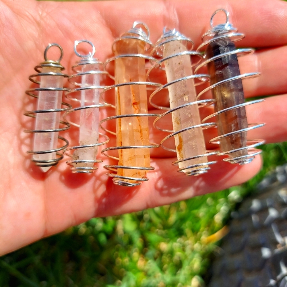 Spiral cage wrapped natural quartz points 10% off 3 or more items!